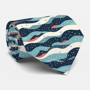 Gravata Abstrato Wavy Lines com pontos de floco de neve