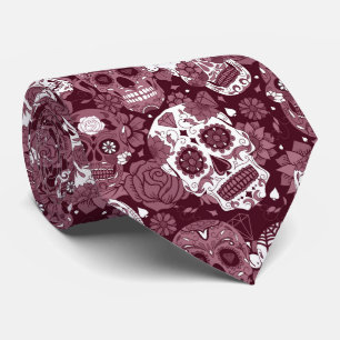 Gravata açúcar vermelho vinho padrão ornamental floral cav