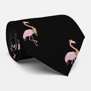 Gravata Adorável Flamingo Rosa Com Chapéu de Papai Noel, P