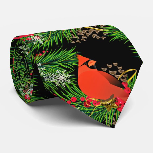 Gravata Adornos de Natal com Ave Cardinal Feriado (Rolled)