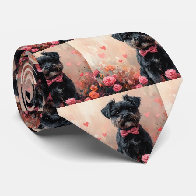 Gravata Affenpinscher com Rosas - Dia dos Namorados (Rolled)