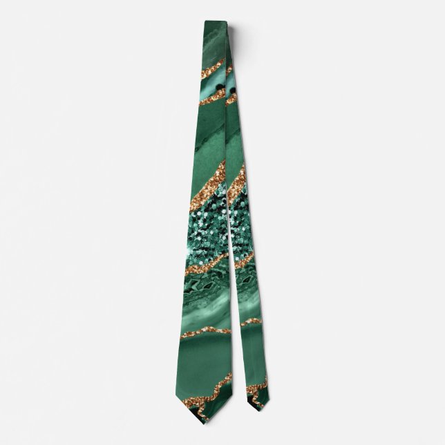 Gravata Agate Green Dourado Emerald Glitter Marble Tie (Frente)