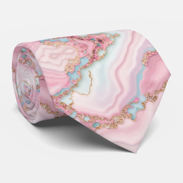 Gravata Agate Marble Modern Blue Coleção Dourada (Rolled)