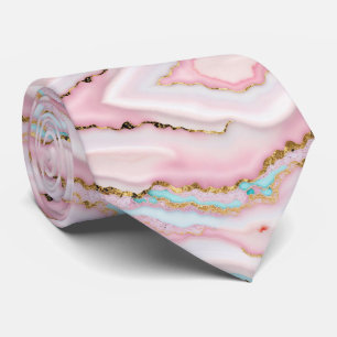 Gravata Agate Marble Popular Coleção Dourada Rosa Azul Pop
