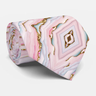 Gravata Agate Marble Trendy Blue Coleção Dourada Rosa