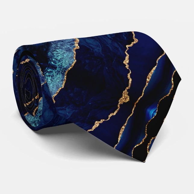 Gravata Agate Marinho Azul, Colite de Pescoço Glitter Dour (Rolled)