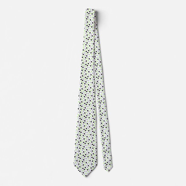 Gravata Agender Pride Stars Cinza Verde Branco (Frente)