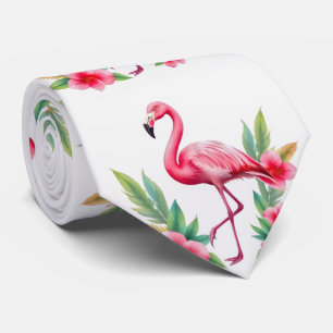 Gravata Água Tropical Cor-de-rosa Flamingo Floral Havaiano