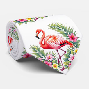 Gravata Água Tropical Cor-de-rosa Flamingo Floral Havaiano