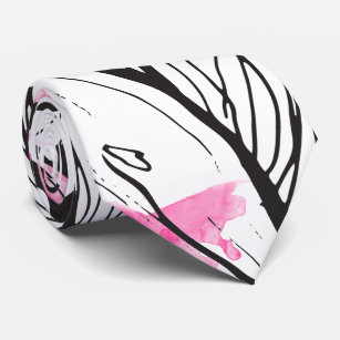 Gravata Aguarela cor-de-rosa floral branca preta abstrata