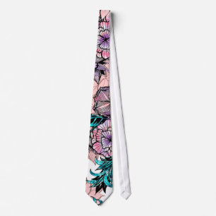 Gravata Aguarela feminino e ilustração floral Dourado