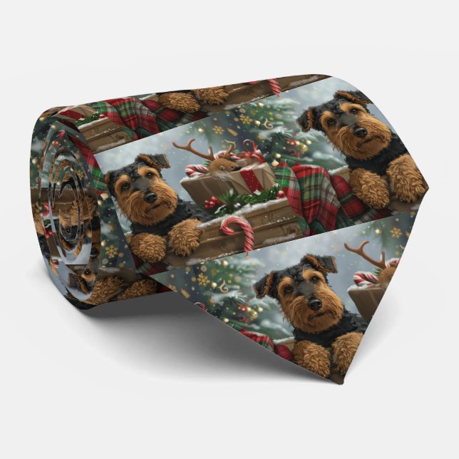 Gravata Airedale Dog Natal Festivo (Rolled)