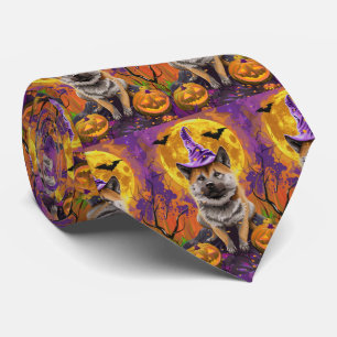 Gravata Akita Assustador Bruxas de Halloween e Abóbora