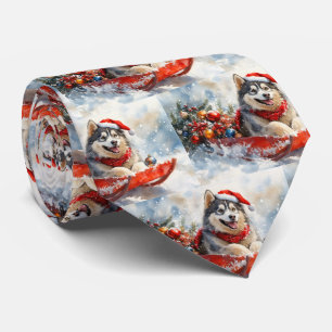 Gravata Alaskan Malamute em Sledge Deixe-o nevar no Natal