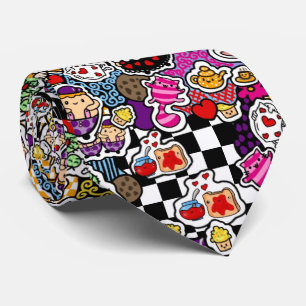 Gravata Alice Wonderland Mad Hatter Cat Doodle Art de Leah