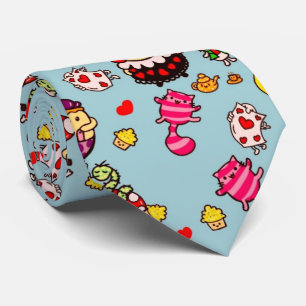 Gravata Alice Wonderland Mad Hatter Cat Doodle Art de Leah