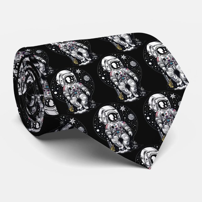 Gravata Alturas Cósmicas: Arte Retroativa Astronauta (Rolled)
