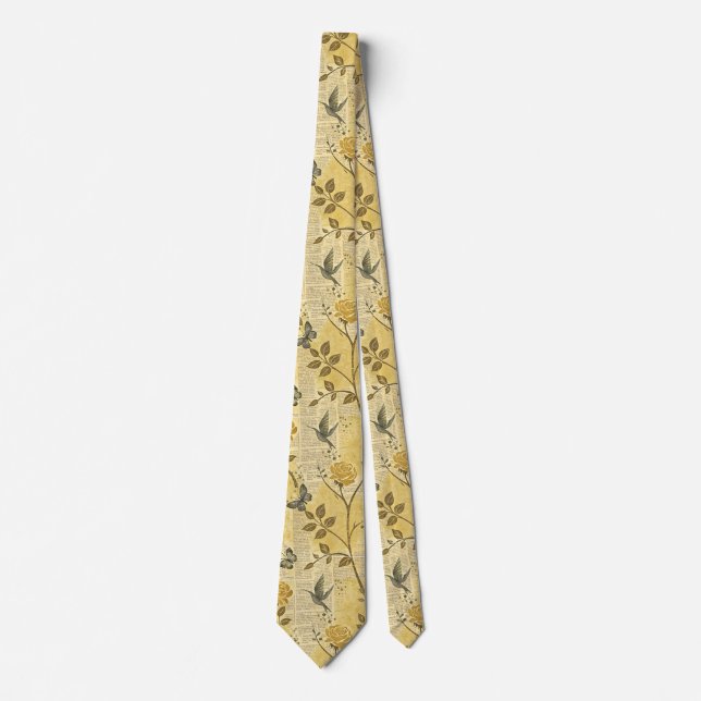 Gravata Amarela com Padrão Floral Elegante Clássic (Frente)