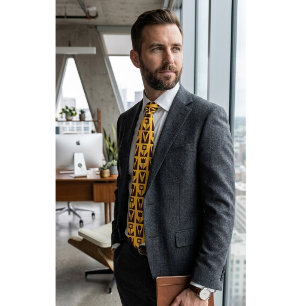 Gravata Amarela Masculina com Flores Geométricas A