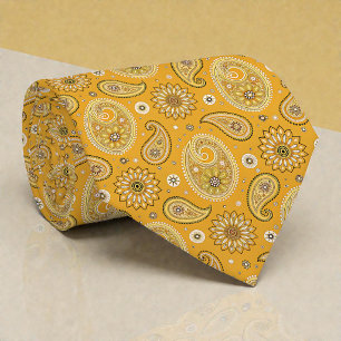 Gravata Amarela Retro Hippie Paisley