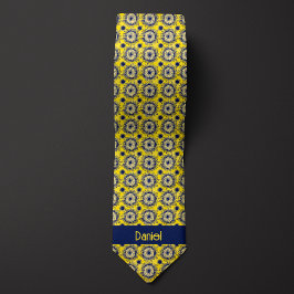 Gravata Amarelo brilhante e Marinho Abstrato azul