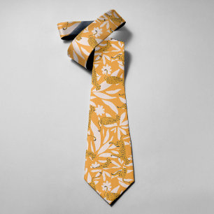 Gravata Amarelo Fofo Moderno Vida Selvagem Leopardo Folhas