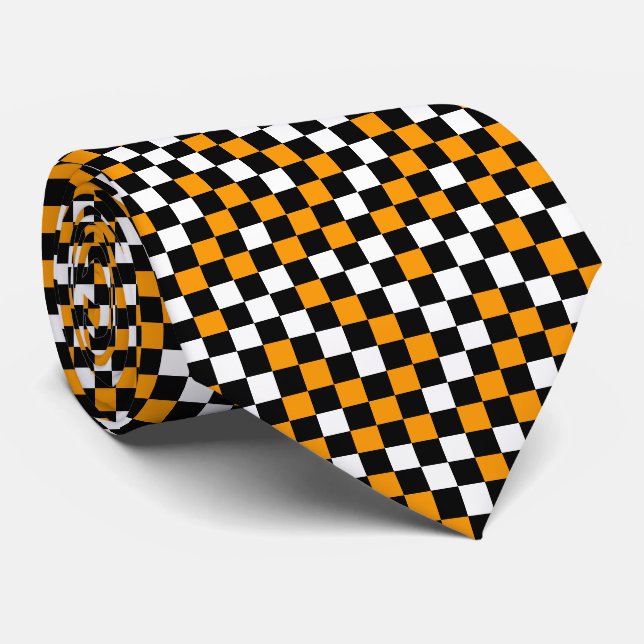 Gravata Amarelo Preto e Branco Xadrez  (Rolled)