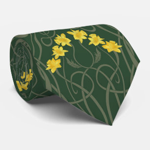 Gravata Amarelos Narcisos e Caules Verde Art Nouveau