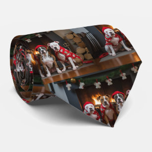 Gravata American Staffordshire ao lado da Lareira Natal
