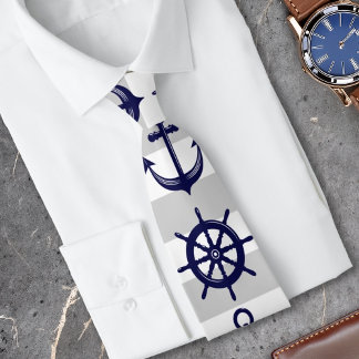 Gravata Âncora Azul Marinho e Roda de Barco Náutico