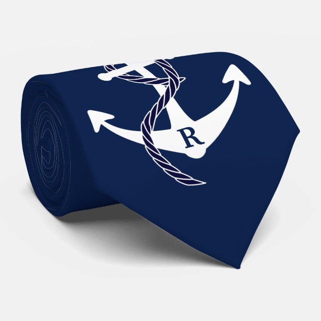 Gravata Âncora náutica monograma inicial personalizado (Rolled)