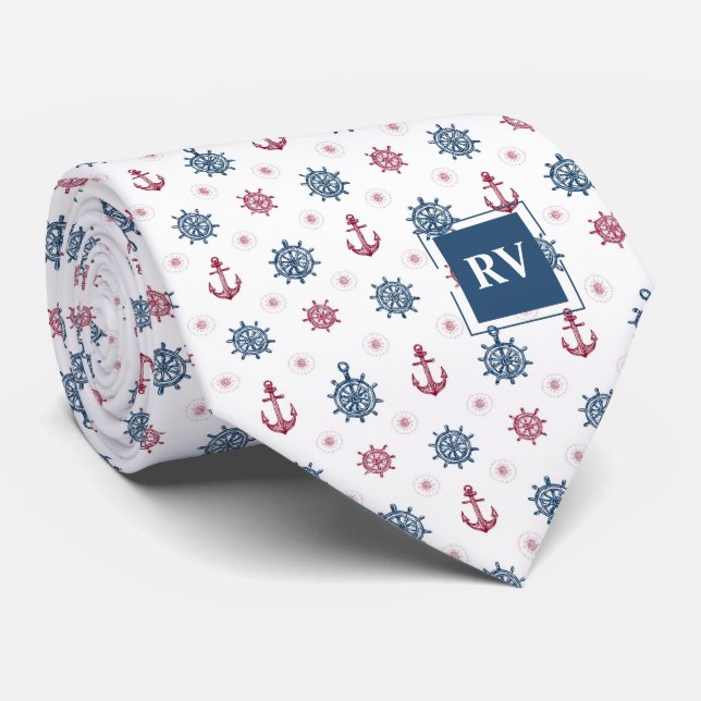 Gravata Âncoras e Rodas de Navio Monogramadas (Rolled)
