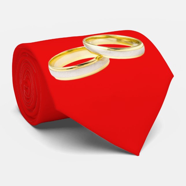Gravata Anéis de Casamento Dourado em Vermelho (Rolled)