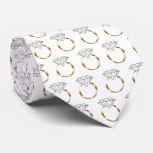Gravata Anel de Noivado de Diamante com Padrão Dourado