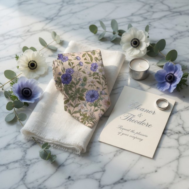 Gravata Anêmona Floral Azul Elegante (Criador carregado)