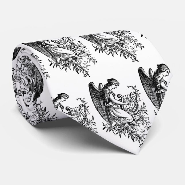 Gravata Angel With Harp And Flora Neck Tie (Rolled)
