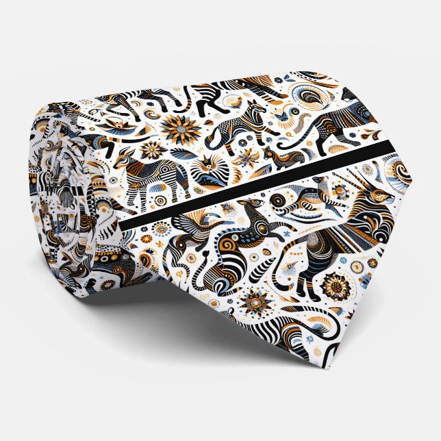Gravata Animais Africanos Impressão Boho (Rolled)