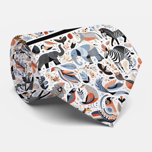 Gravata Animais Africanos Impressão Boho (Rolled)