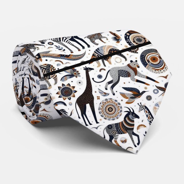 Gravata Animais Africanos Impressão Boho (Rolled)