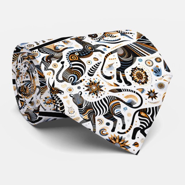 Gravata Animais Africanos Impressão Boho (Rolled)