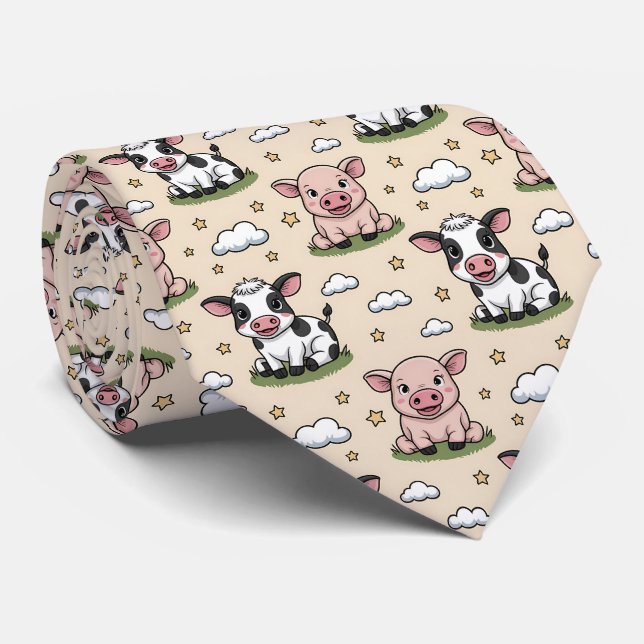 Gravata Animais de fazenda divertidos em azulejos  (Rolled)