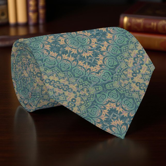 Gravata Antigo Damask Boho Teal E Beige, Afastado (Criador carregado)