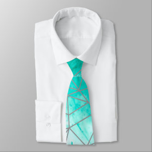 Gravata Aqua Azul Aqua Azul Quic Moderno e Prata