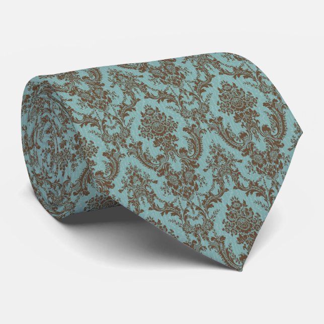 Gravata Aqua Chocolate Damask (Rolled)
