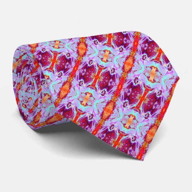 Gravata Aqua tropical abstrato e flor de hibisco roxa (Rolled)