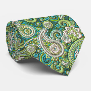 Gravata Aqua Turquesa Verde Limão Estampa Floral Paisley