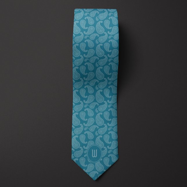 Gravata Aquamarine Monocromo Paisley (Criador carregado)