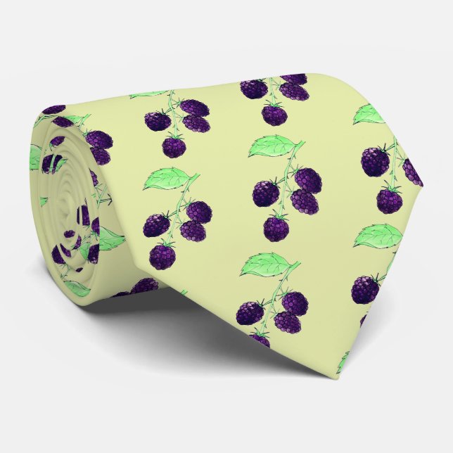 Gravata Aquarela Amora Preta Botânica Roxa (Rolled)
