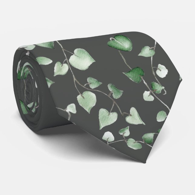 Gravata Aquarela de hera em verde (Rolled)