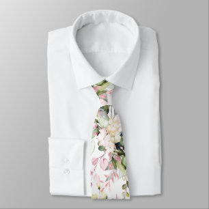 Gravata Aquarela Elegante Rosa Bege Eucalipto